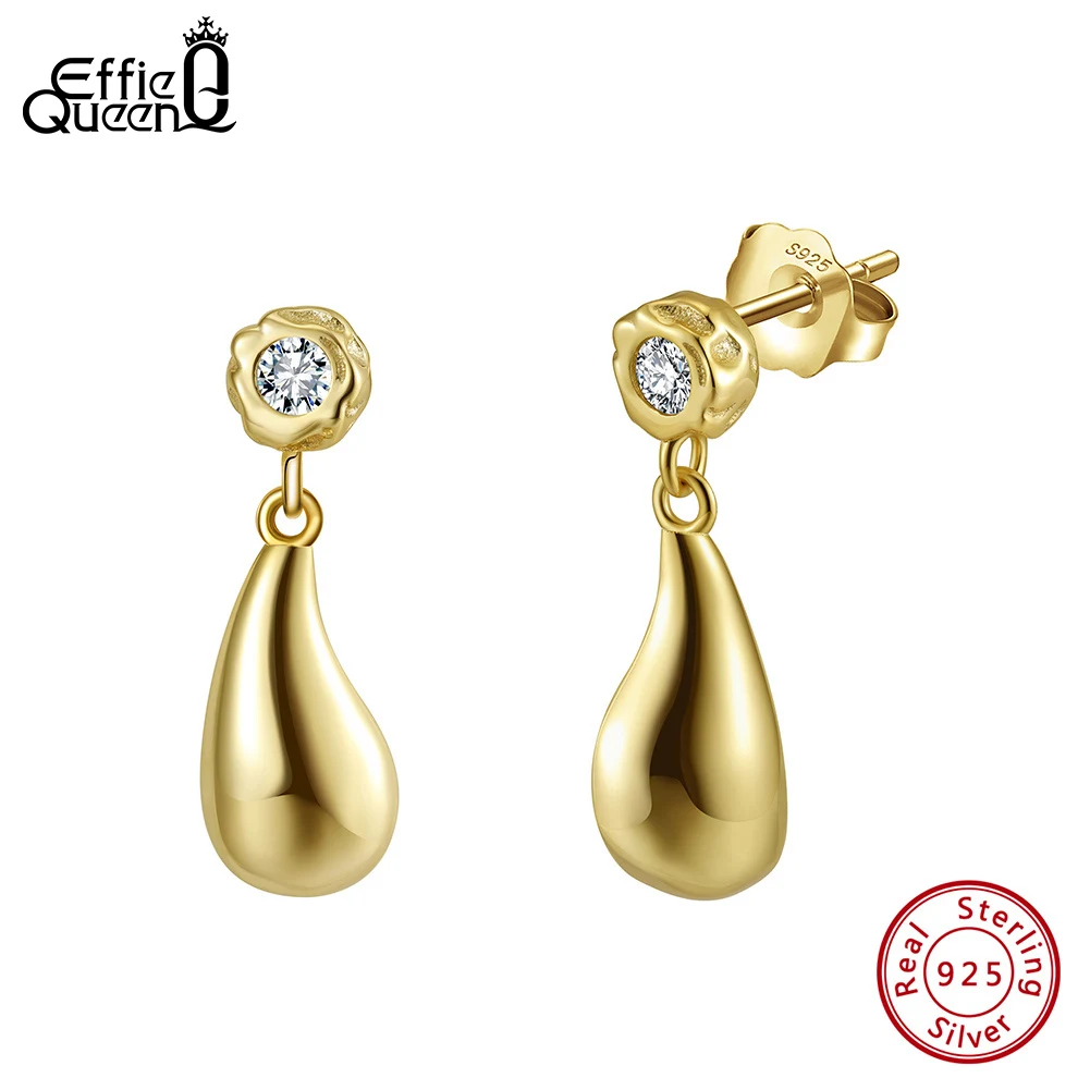 

Effie Queen Exquisite S925 Silver Water Drop Dangle Earrings With Shining Oval Zirconia Ornament Drop Style Festival Gift APE140