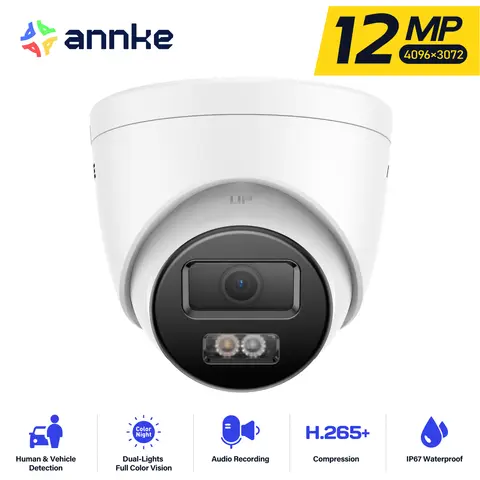 ANNKE 12MP Smart Dual-Light PoE IP Camera, Motion Detection 2.0, H.265+ 30m Night Vision, Built-in Mic, IP67 Waterproof, Wide Angle Outdoor Bullet Security Camera C1200