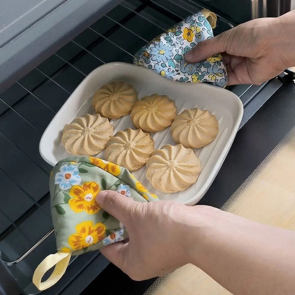 

Треугольная кастрюля с цветочным принтом, теплоизоляция, защита от ожогов, рукав для крышки кухонной кастрюли с отверстием для подвешивания, хлопковая крышка для кастрюли