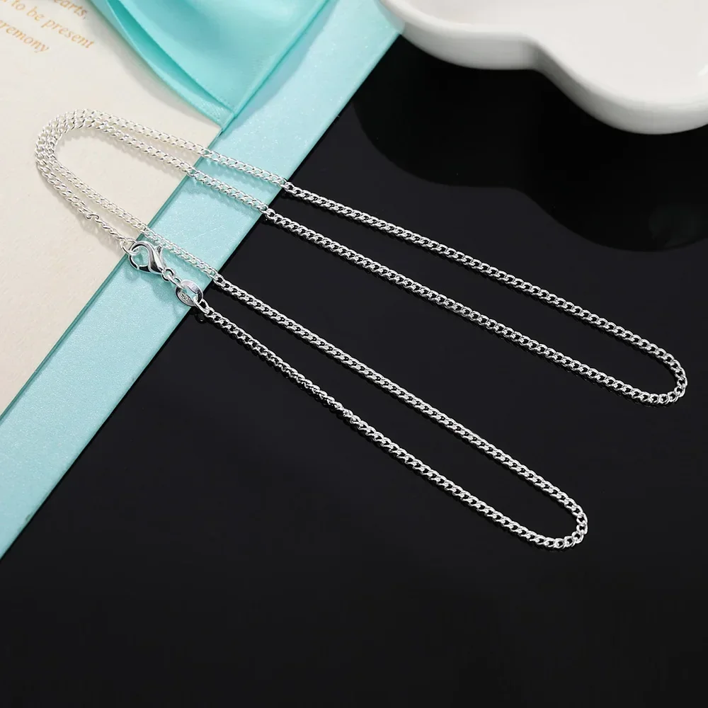 925 Sterling Silver 40-75CM LONG 2mm Width Side Chain Necklace For Women Man Fashion Wedding Charm Jewelry