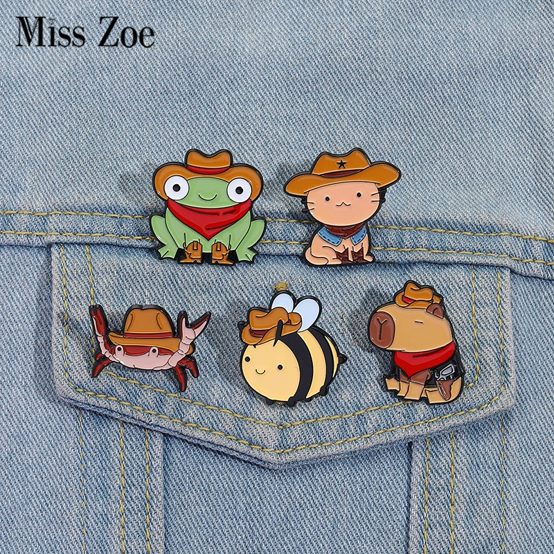 

Animal Cowboy Enamel Pins Custom Frog Capybara Cat Bee Crab Brooches Lapel Badges Clothes Animal Jewelry Gift for Kids Friends