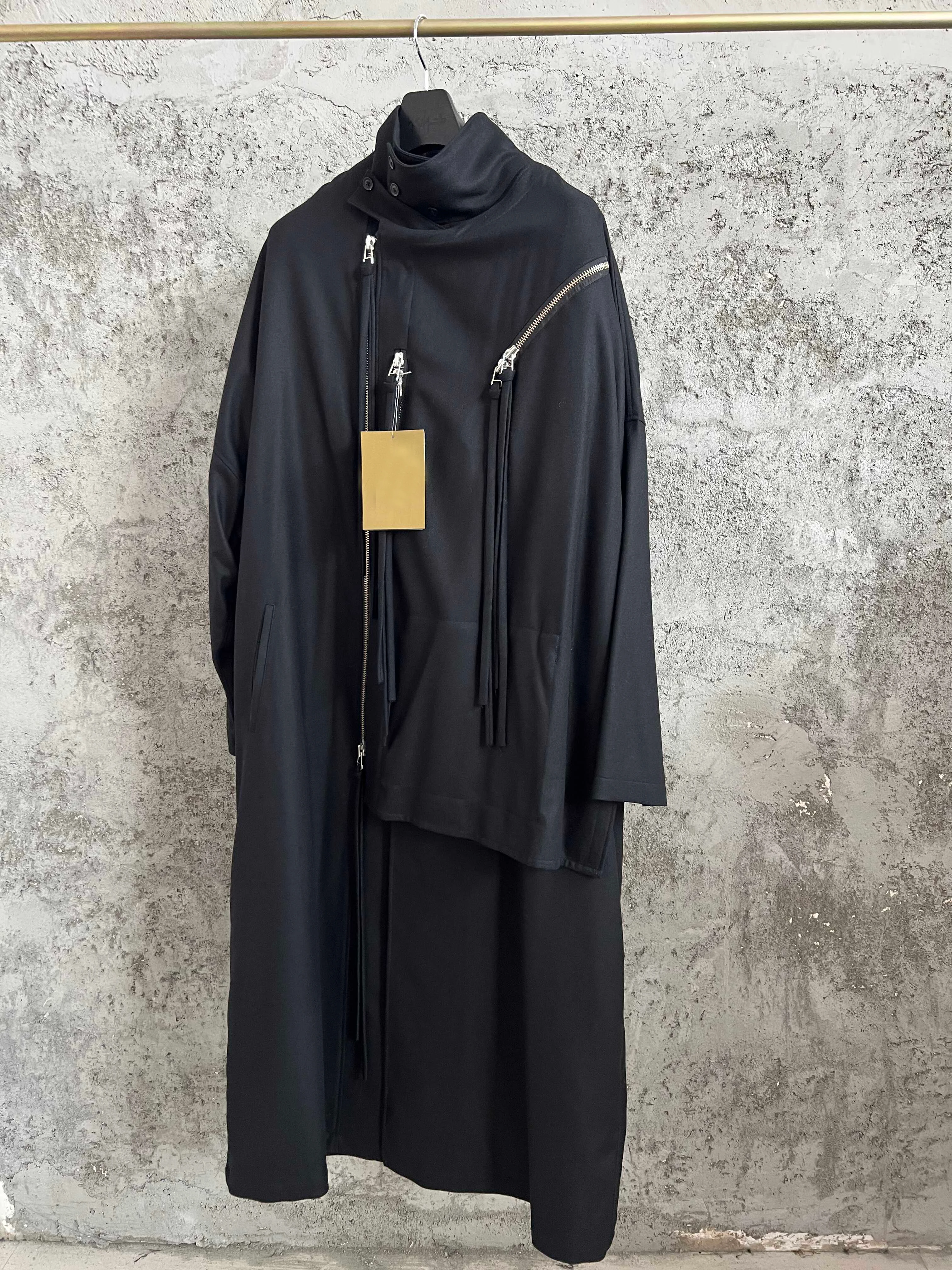 سترة TOP-YAMAMOTO Gabardine بسحاب، معطف Gabardine الأغنام الداكن #1