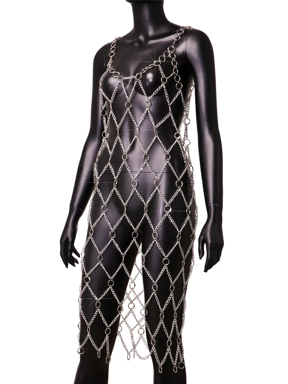 2024 Personality metal Handmade body chain dress