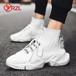 YRZL Men Casual Shoes Comfortable Breathable Man Walking High Top Sneakers Antiskid Platform Men Shoes Classic Black Socks Shoes