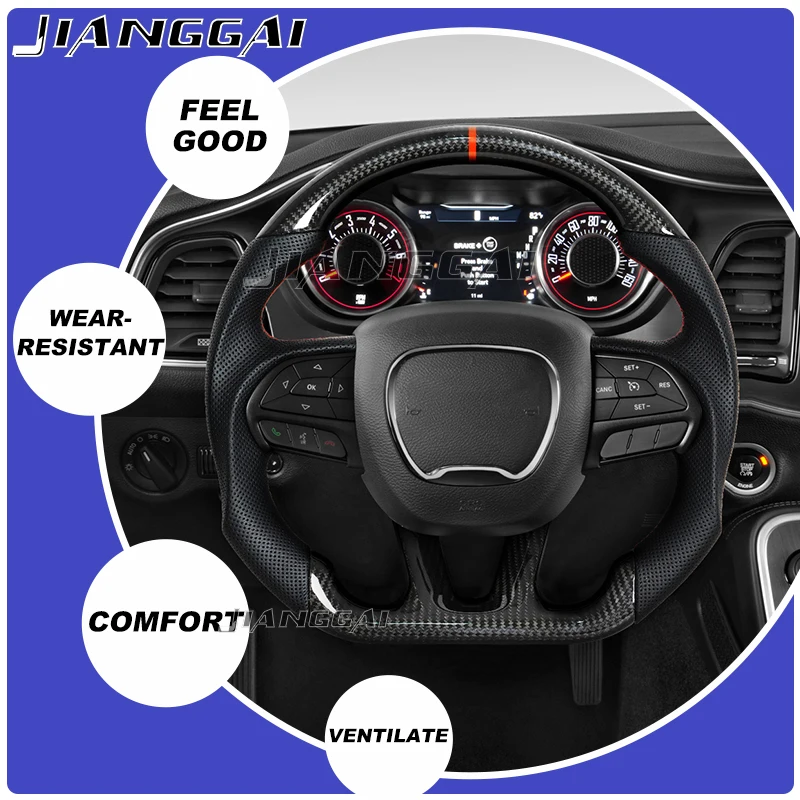 Dry Carbon Fiber D-shaped Steering Wheel Preforated Leather Grip for Dodge/Jeep Grand Cherokee/SXT/GT/RT/SRT/HELLCAT 15+
