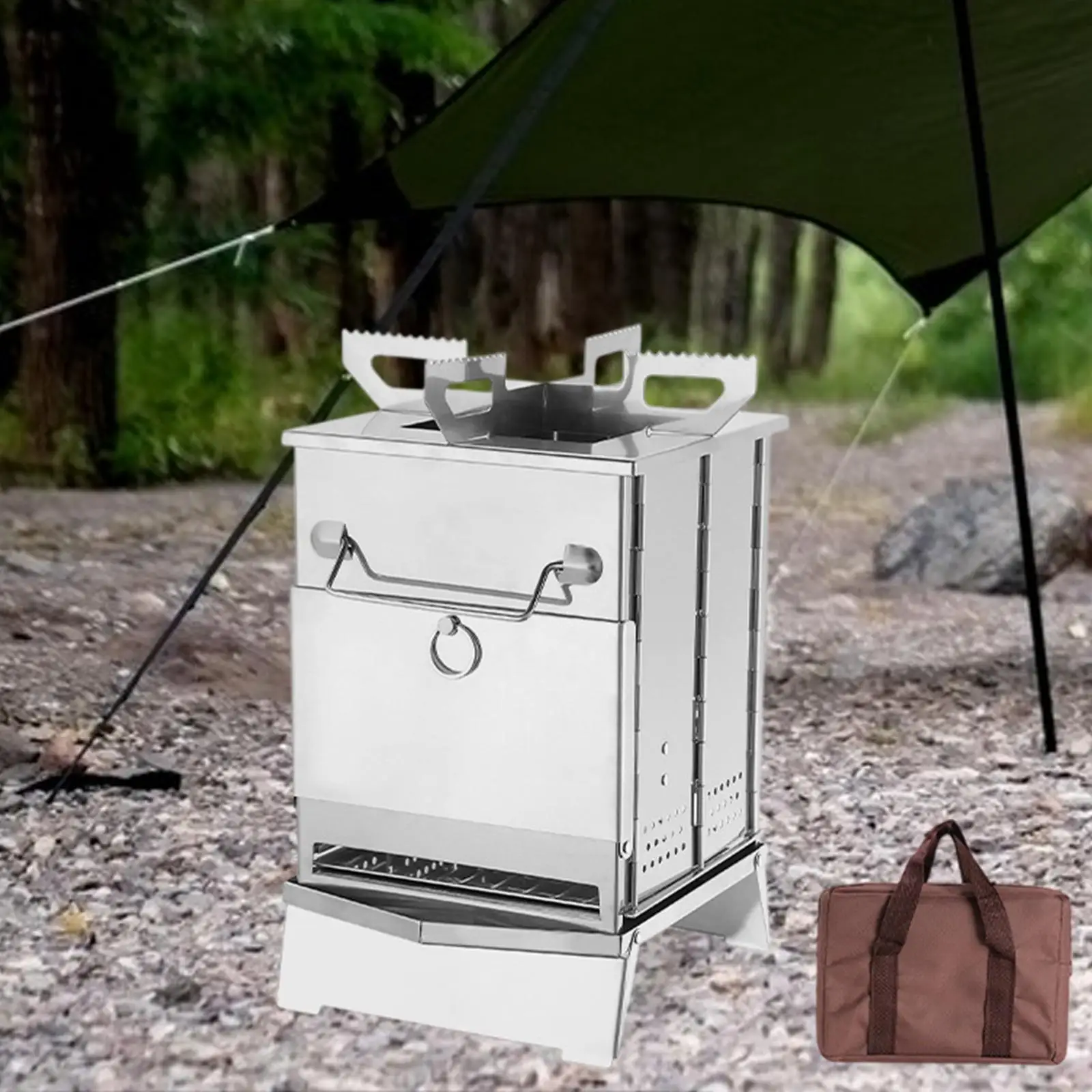 Foldable BBQ Grilling with 2 Storage Pouches with Pot Stand Barbecue Cooker for Party Outdoor Traveling Tailgating Farmhouse