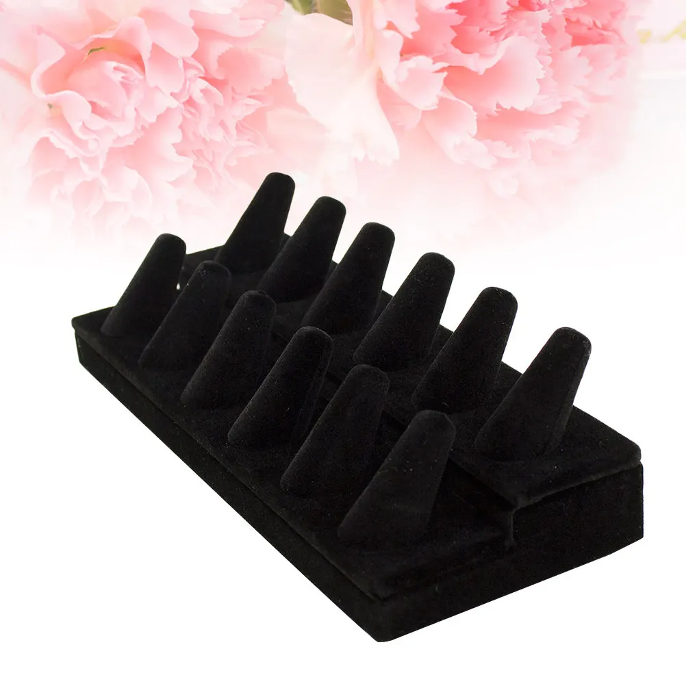 

Черная двухуровневая витрина для колец с флокированным покрытием для хранения и демонстрации ювелирных изделий, идеально подходит для дома, розничной торговли, современного туалетного столика