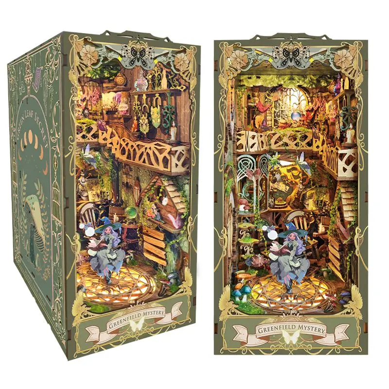 Diy Wooden Magic House Book Nook Shelf Insert Kits Miniature Green World Bookends Doll Houses Bookshelf Handmade Crafts Gifts