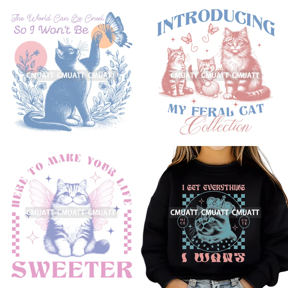 

Забавные прикольные надписи о животных для любителей милых пухлых кошек, термотрансферные наклейки DTF, готовые к нанесению на одежду, пригодные для стирки