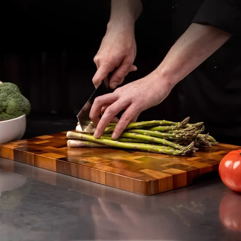 Double-sided Cutting Board Solid Wood with Acacia Wood Checkerboard Pattern for Home Use, Mold-Resistant Crack-Proof Fruit Cutti