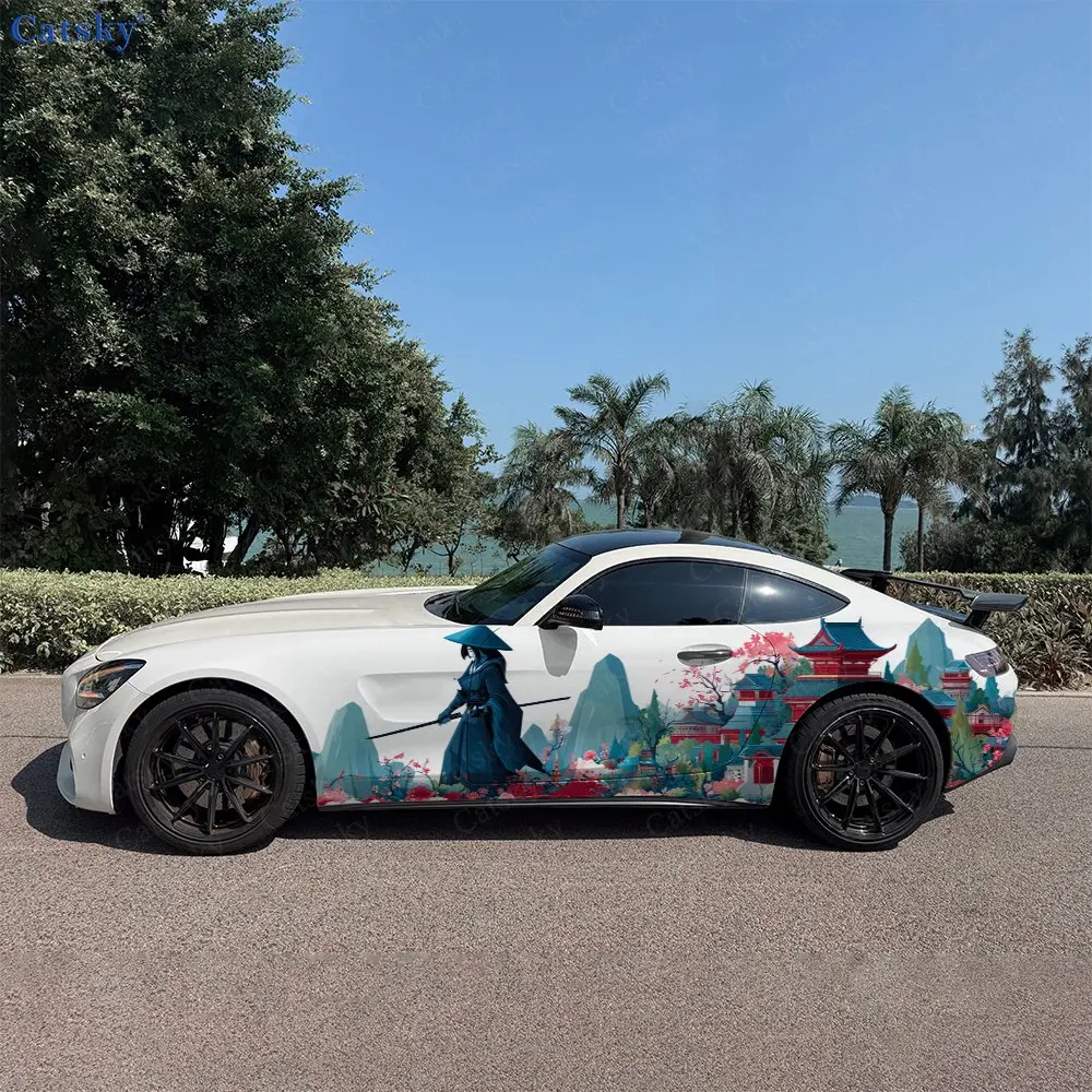 

2pcs Japanese Samurai Spirit Realm, Durable, Fade-resistant, Enhance Vehicle Aesthetics With Bold Artistic Design Car Vinyl Wrap
