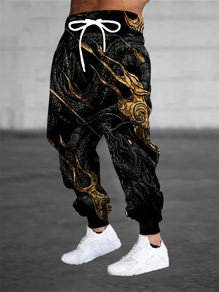 Herren-Jogginghose im 3D-Chinesischen Stil mit Doppel-Drachen-Print, lässige Trainingshose mit Kordelzug in der Taille, tailliert, Streetwear-Sporthose – Detail 5