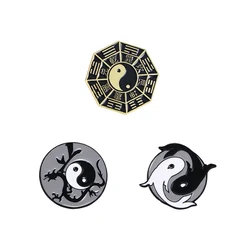 3Pcs/Set Tai Chi Eight Trigrams Series Pins Tia Ji YinYang Fish Pattern Enamel Brooches For Taoism Jewelry Gift