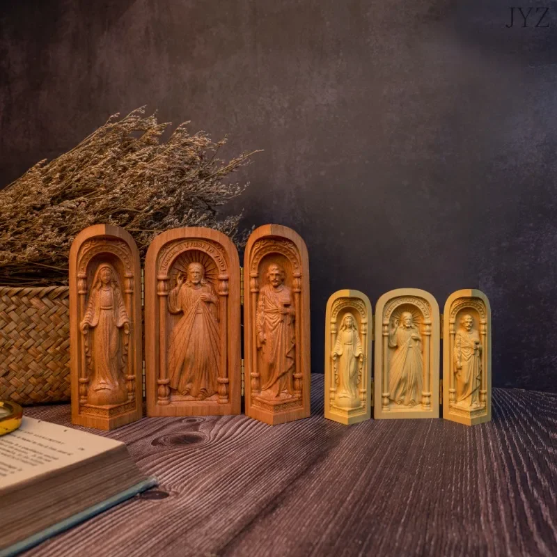 Jesus Statue Sculpture Catholic Altar Three Boxes Decoration of Virgin Mary home Decor