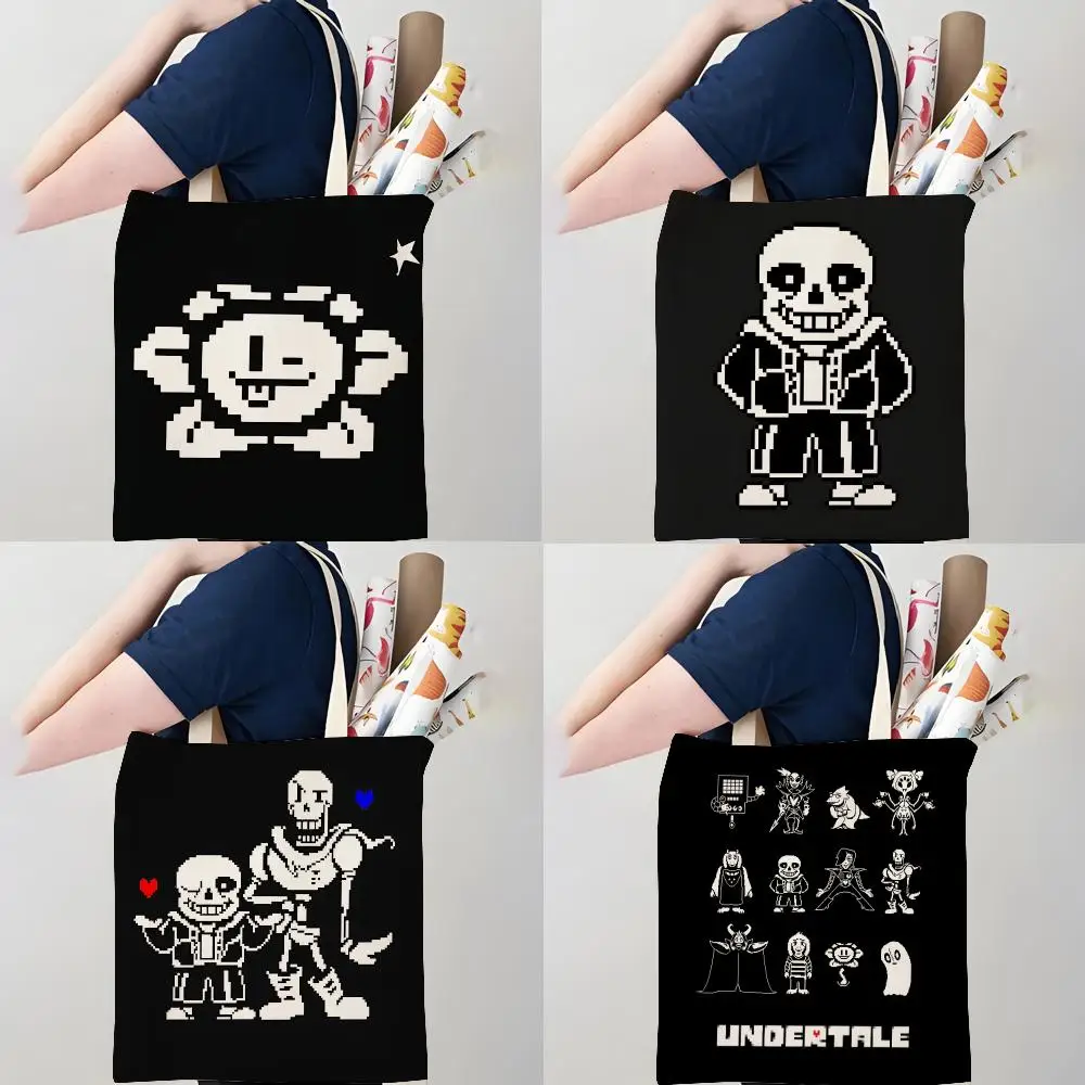 Cartoon U-Undertale Storage Bags Canvas Double-Sided Print Tote Bag Large Capacity Shoulder Fashion Shopping Handbag