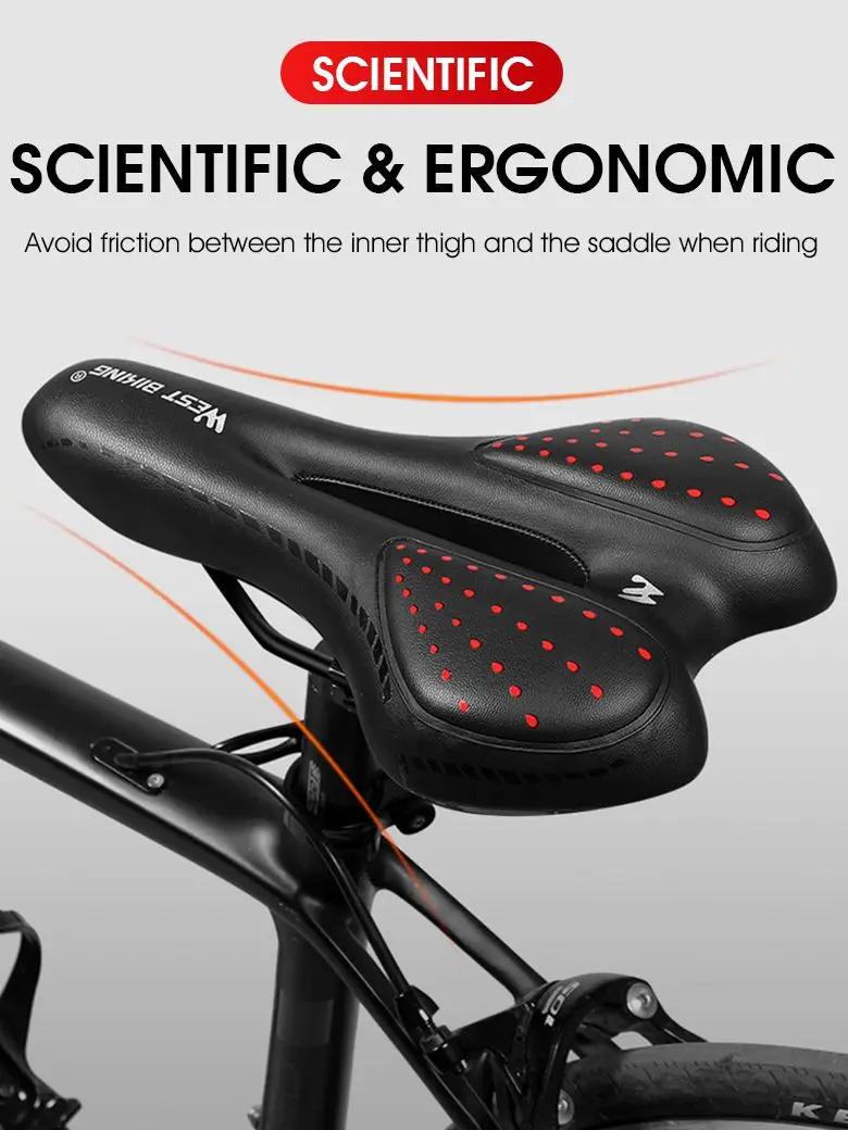 AliExpress West Biking WEST BIKING Comfortable Bike Saddle Gel Painless PU Leather Shockproof Mountain Road BMX Bicycle Cushion Seat Bike Accessories