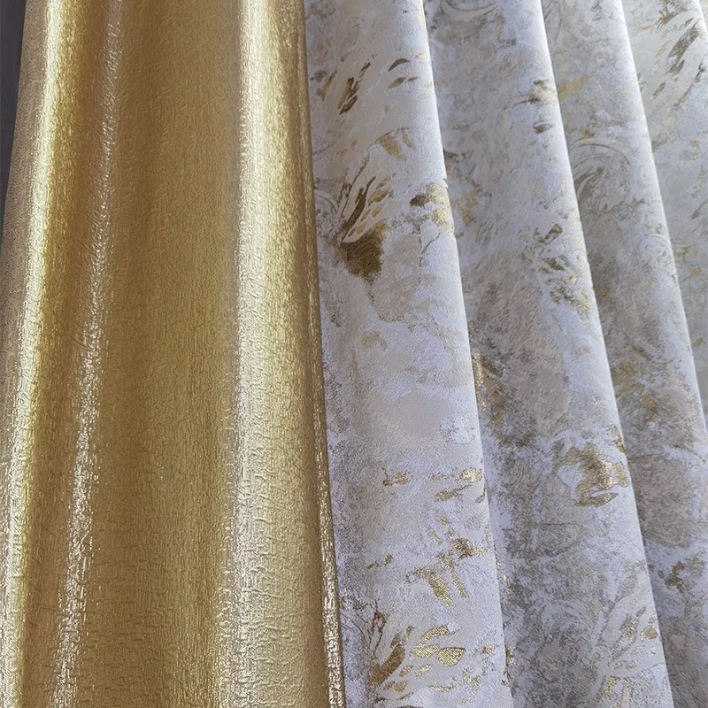 Luxury Blackout Champagne Gold Wire Jacquard High Precision Relief Curtains for Living Room Bedroom European American Style