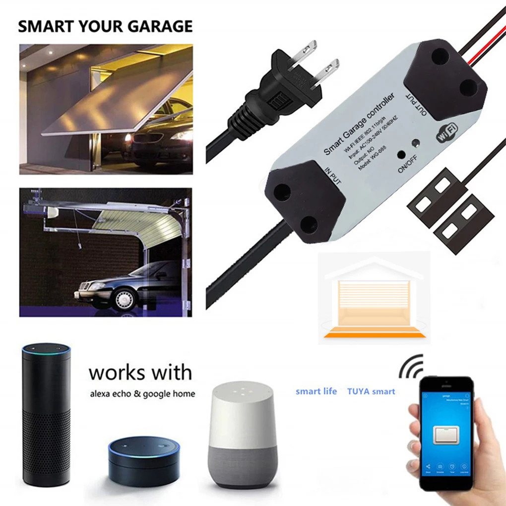 

WiFi Switch Smart Garage Door Opener Controller Work With Alexa Echo Google Home SmartLife/Tuya APP Control No Hub Require