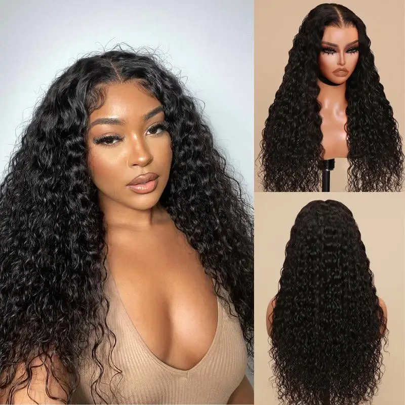 24 Inch Deep Wave Curly Human Hair Wig For Black Women,200 Density 13X4 HD Transparent Lace Front Wigs Human Hair Natural Hairline