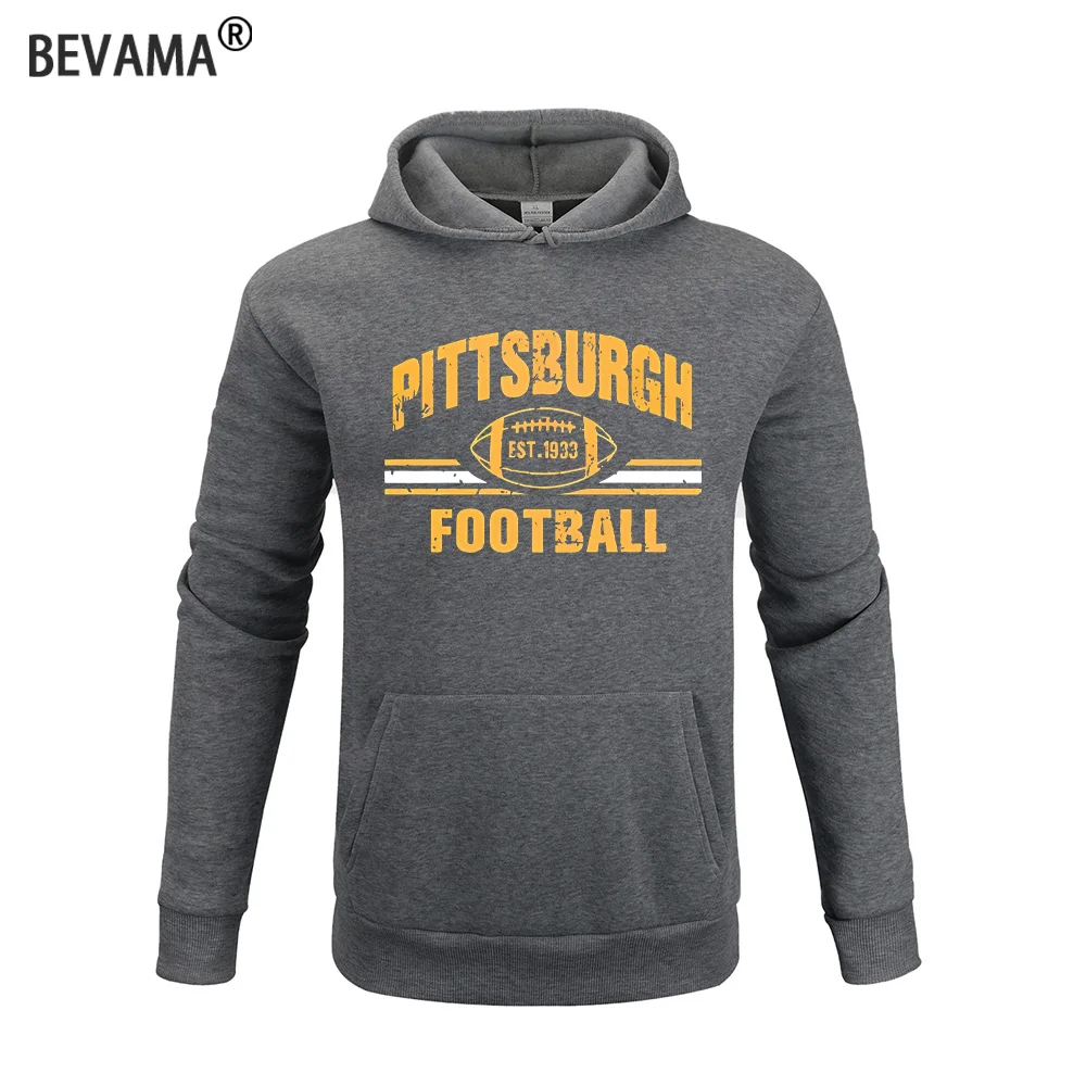 PITTSBURGH-sudaderas con capucha con estampado de letras de fútbol para hombre, ropa deportiva informal de algodón grueso para otoño e invierno, Top de moda de Color sólido
