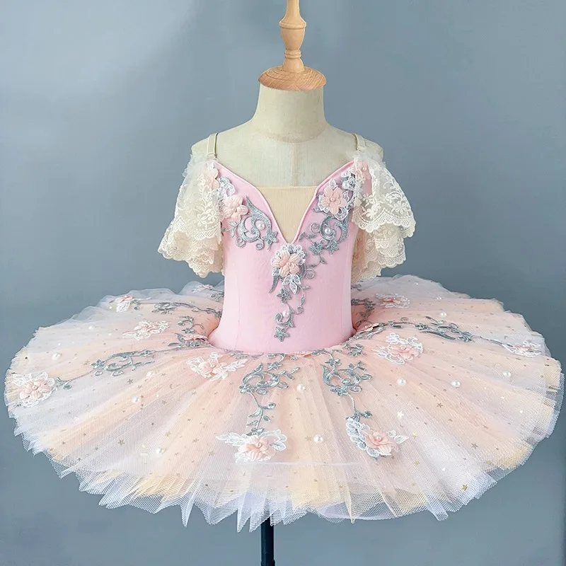 Vestido de actuación de tutú para niñas de gama alta, falda tutú profesional para danza del cisne para niños, falda de gasa hinchada decorada con plumas de alta gama