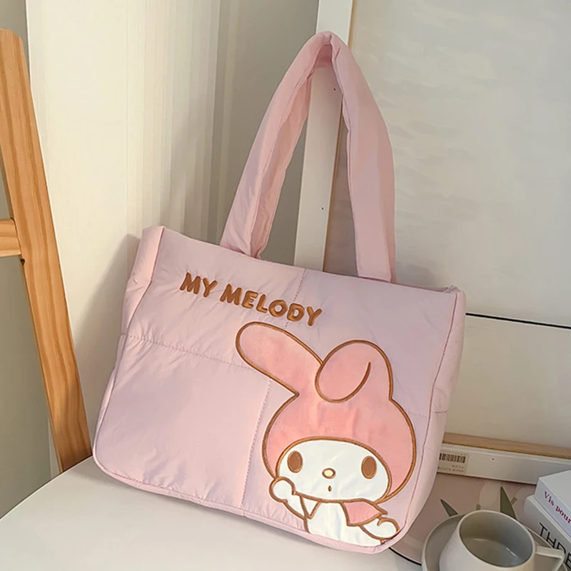 MINISO Sanrio Cartoon Embroidered Shoulder Bag Large Capacity Tote bag Down Cloth Handbag Hello Kitty Handbag