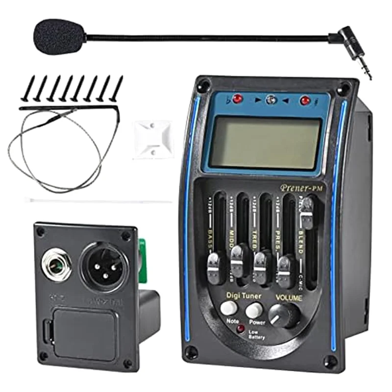 

A79E-Acoustic Guitar Pickup,5 Band EQ Equalizer Guitar Preamp Piezo Pickup Tuner with Mic LCD Display
