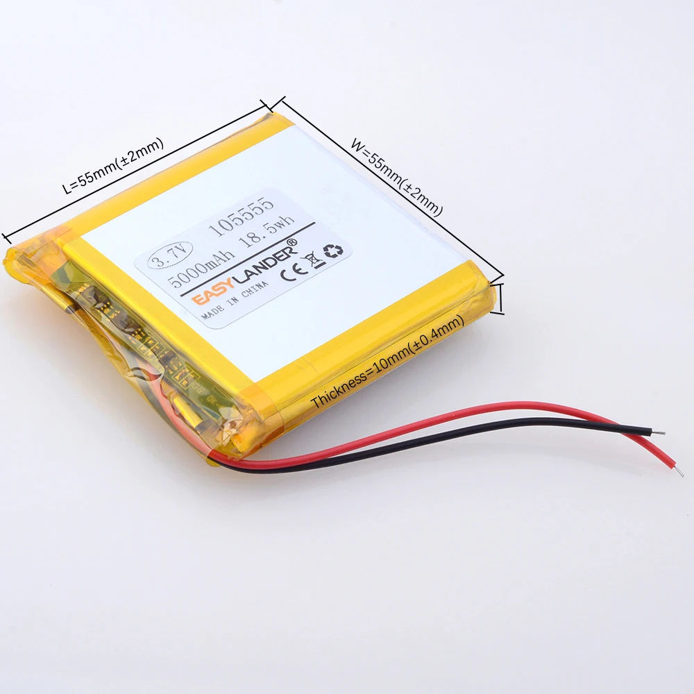3.7V 105555 Polymer Lithium Battery 5000mAh Rechargeable for MP5 Toys Cameras GPS Bluetooth Speakers