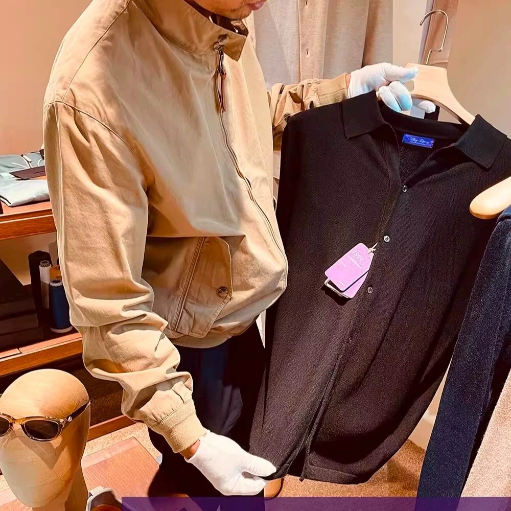 

Luxury Italian Sle Men's Knitted Sweater Camere Collar Import Beautiful Wool High-end Turn-down Collar Knitted Sweater