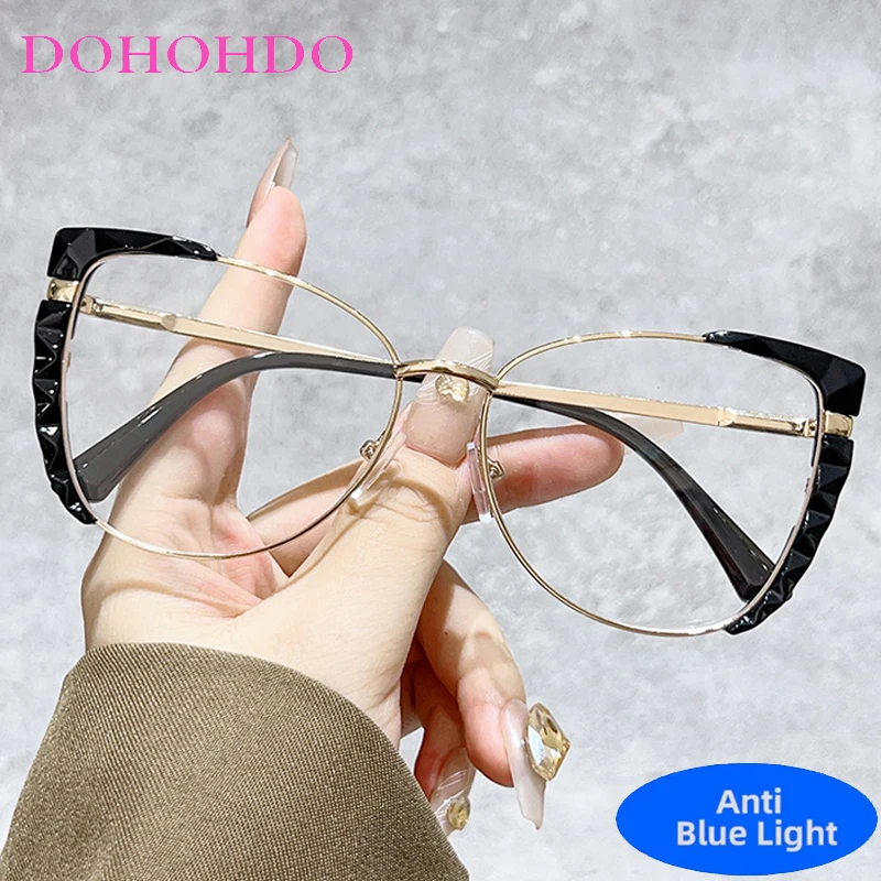 

TR90 Vintage Metal Legs Cat Eye Anti Blue Light Glasses Woman Men Trendy Luxury Brand Reading Eye Protection Optical Eyeglasses