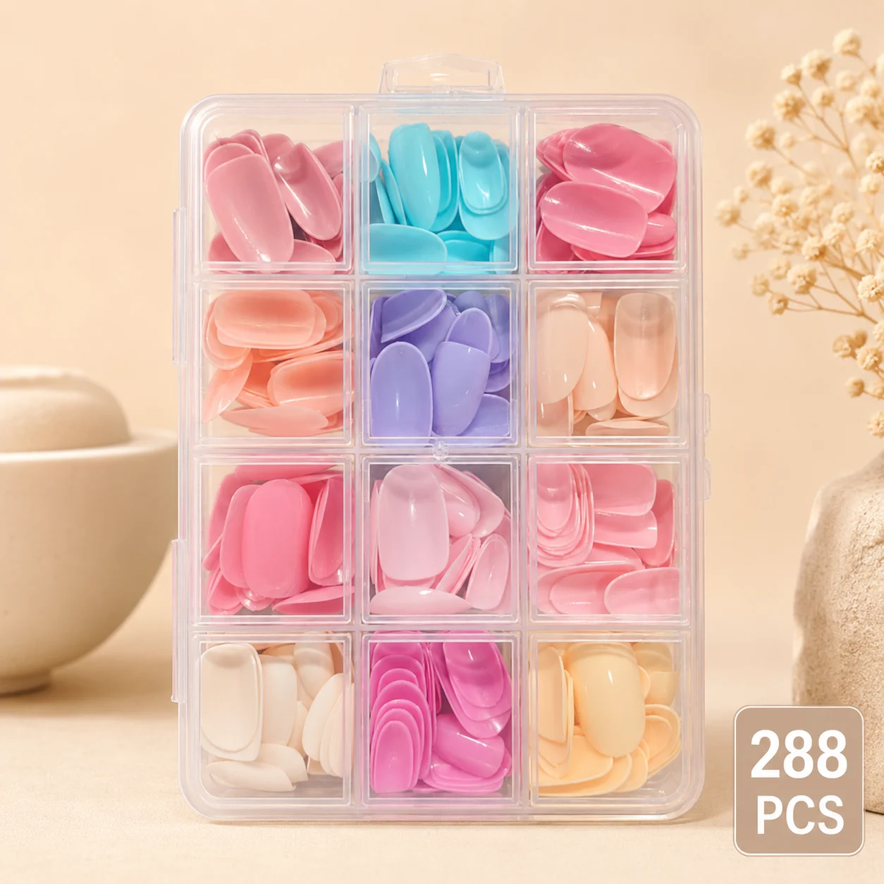 288Pcs 12 Colors Short Oval Press On Nails Glossy Solid Color Full Cover Fake Nail Tips for Women DIY Manicure Nail Art