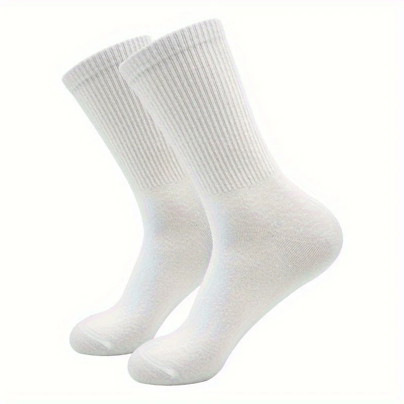 10 pairs of black mid length socks for both men and women, casual long rubber band solid color socks