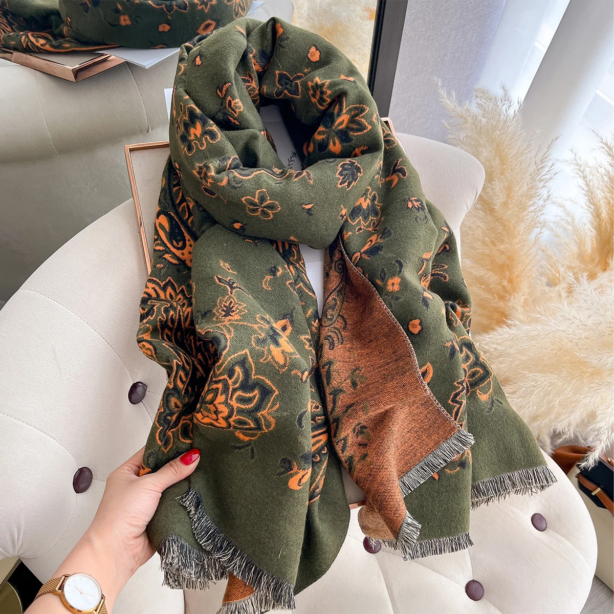 Neue Winter Eleganz Kaschmir Schal Frauen Paisley Zwei-Seitige Schal Weibliche Pashmina Luxus Marke Poncho Dicke Decke Warme Bufanda – Detail 21