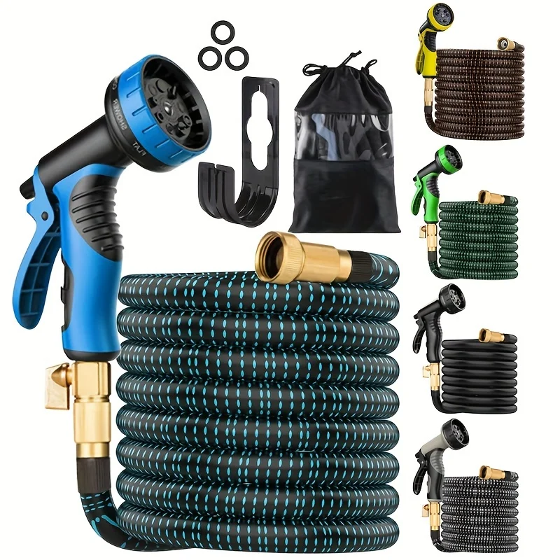 （Optional25/50/75/100Feet）Garden Hose，With High Pressure Nozzle，Flexible，Rubber Foldable Anti-Leakage and Anti-Rust，Used for Wat