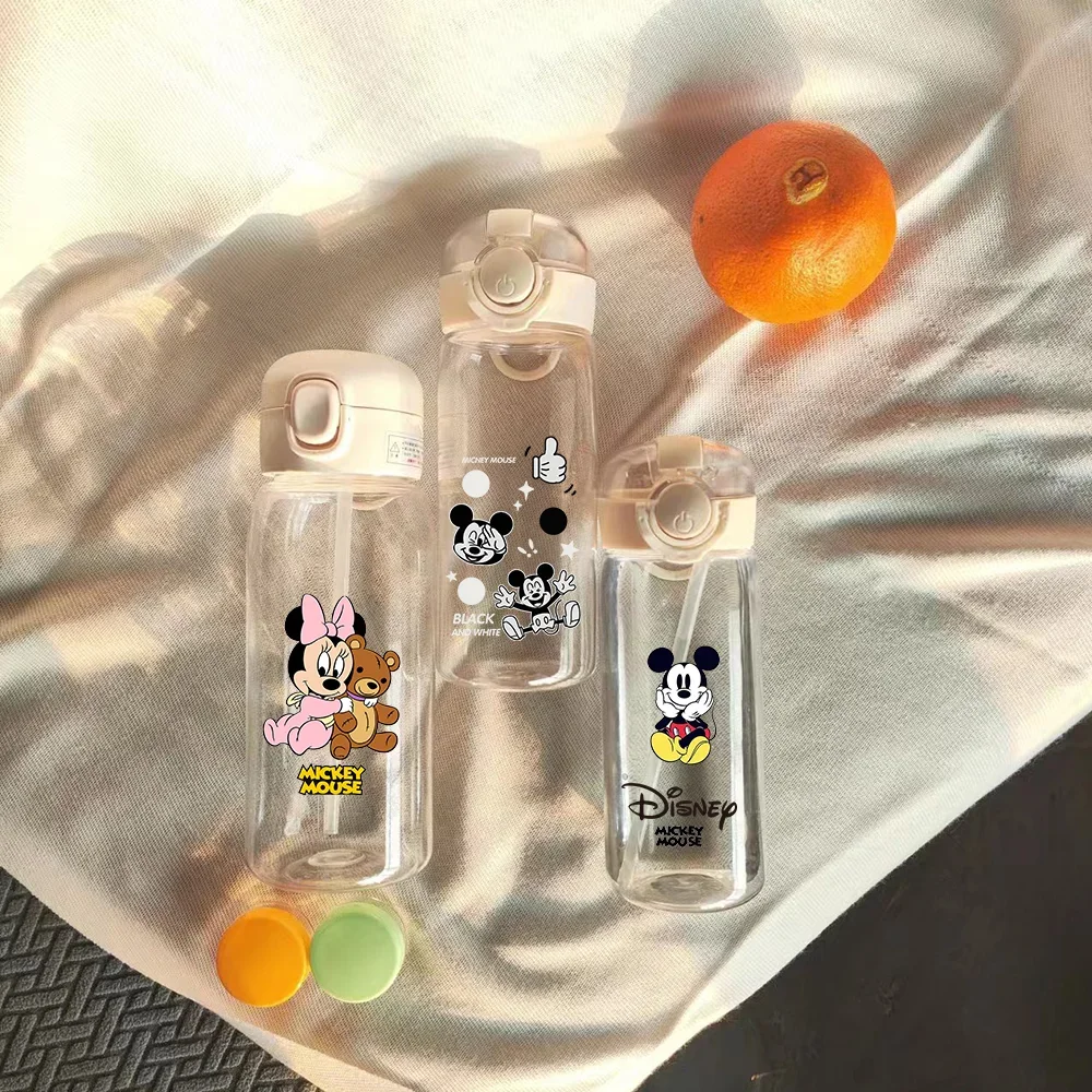 400/600ML Disney Mickey Mouse słomkowa plastikowa butelka na wodę przenośna przezroczysta duża pojemność kubek na wodę pitną dla dzieci kaczor Donald