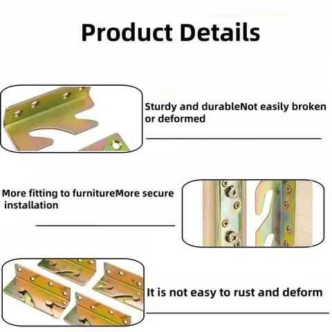 4 set kraftiga sänggrindsfästen, sängramsbeslag utan insticksfäste, sänggrindsbeslag i trä, gångjärn för möbler, fästkopplingar 12 best sales träkoppling - №1