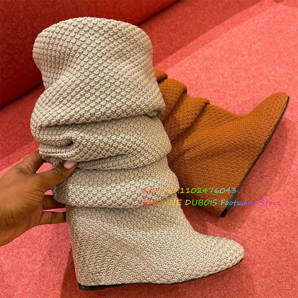 

Модные вязаные ботильоны на танкетке с острым носком, повседневные, эластичные, однотонные, коллекция 2026, зимние, новые