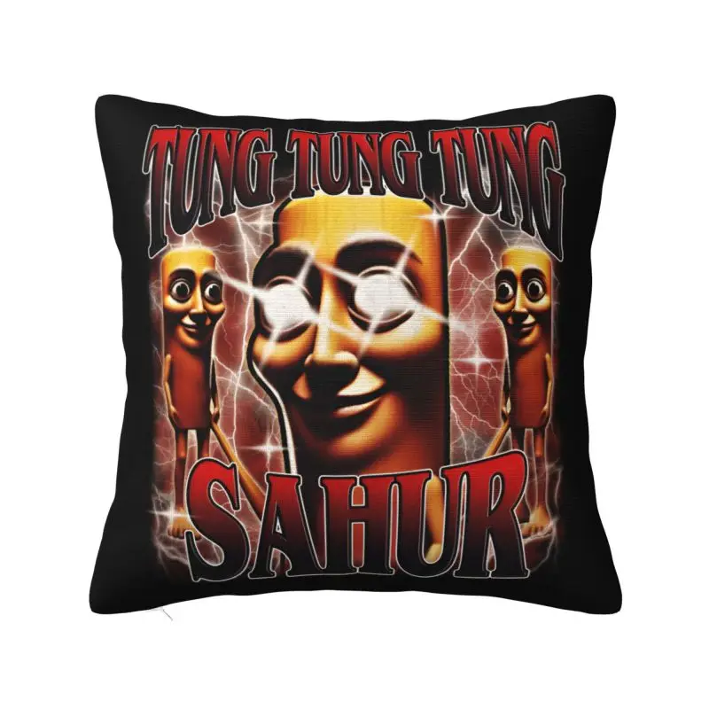 Tung Tung Tung Sahur Italian Brainrot Cushion Cover 66x66 cm Polyester Throw Pillow Case For Sofa Decoration Bedding Pillowslip