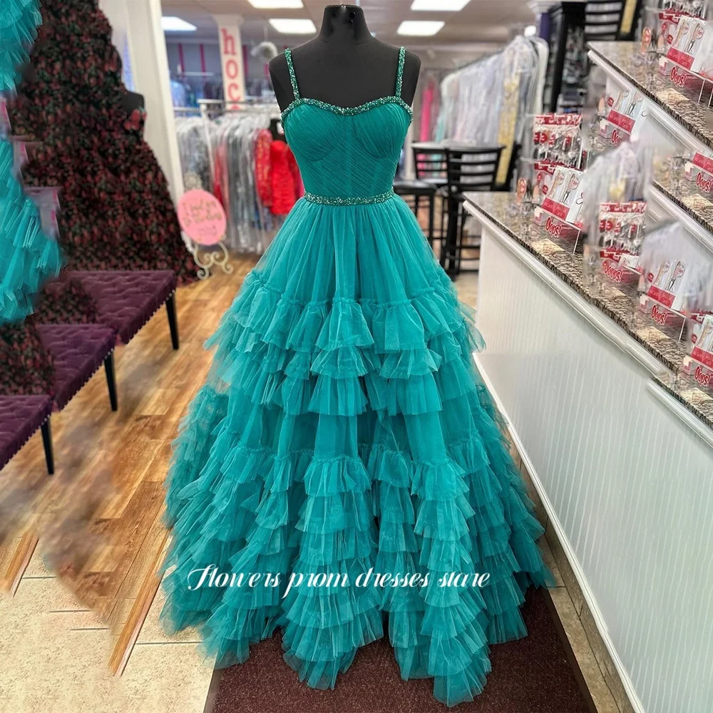 

Flowers A Line Evening Dress Multilayer Prom Dress Beaded Luxury Ball Gown Party Dress Princess فساتين مناسبة رسمية Customized