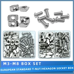 T Track Nut M4 M5 M6 M8 T-nut and Hex Bolt Set Hammer Head T Slot Sliding Nut Screw Kit for 4040 4545 Aluminum Profile Connector