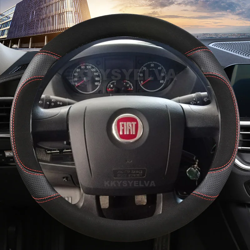Suede Cow Leather Car Steering Wheel Cover For Fiat Ducato Peugeot Boxer Citroen Jumper Relay Ram ProMaster Auto Accessories