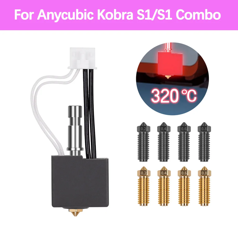 JUUPINE origineel 3D Printer Kobra S1 Extruder Hotend Kit (2 printkoppen vooraf geïnstalleerd) Cobra S1 Combo printkopset bevat 1 geharde stalen 0,4 mm mondstuk en een vervangbare titanium hals