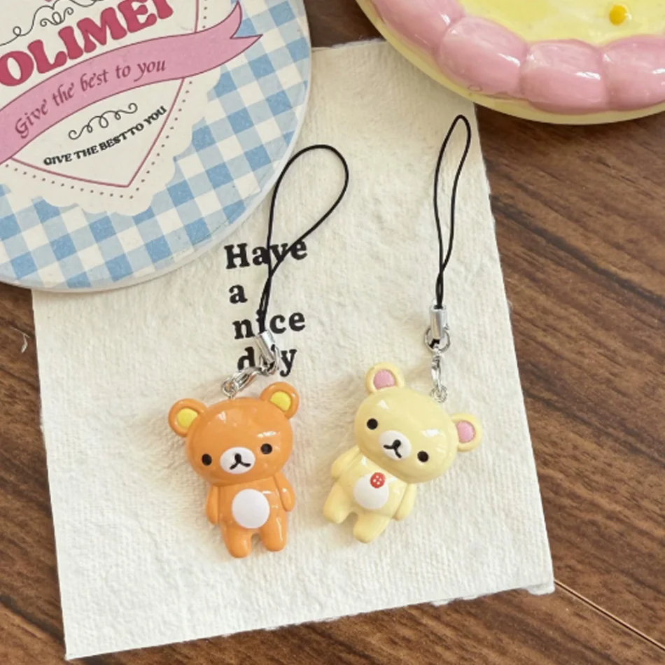 2pcs/set Kawaii Rilakkuma Easy Bear Keyrings Lazybear Doll Keychains Bag Clothing Puller Phone  Accessories Pendants Gift - view 6