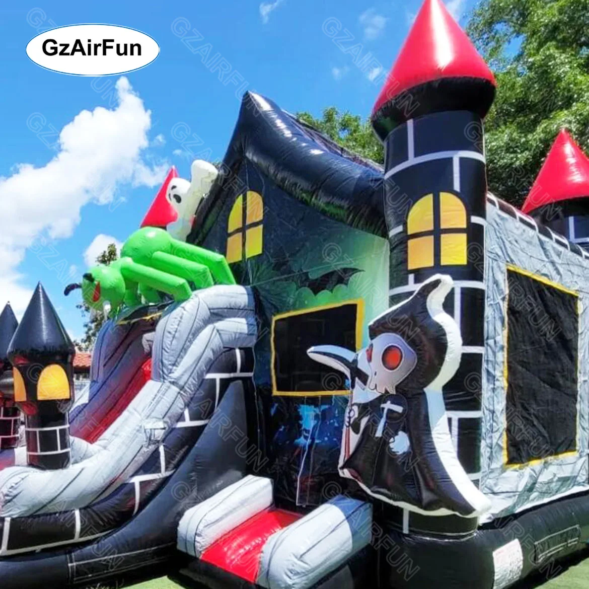 Commercial Outdoor Halloween Haunted Inflatable Bounce House Castle With Slide for Sale