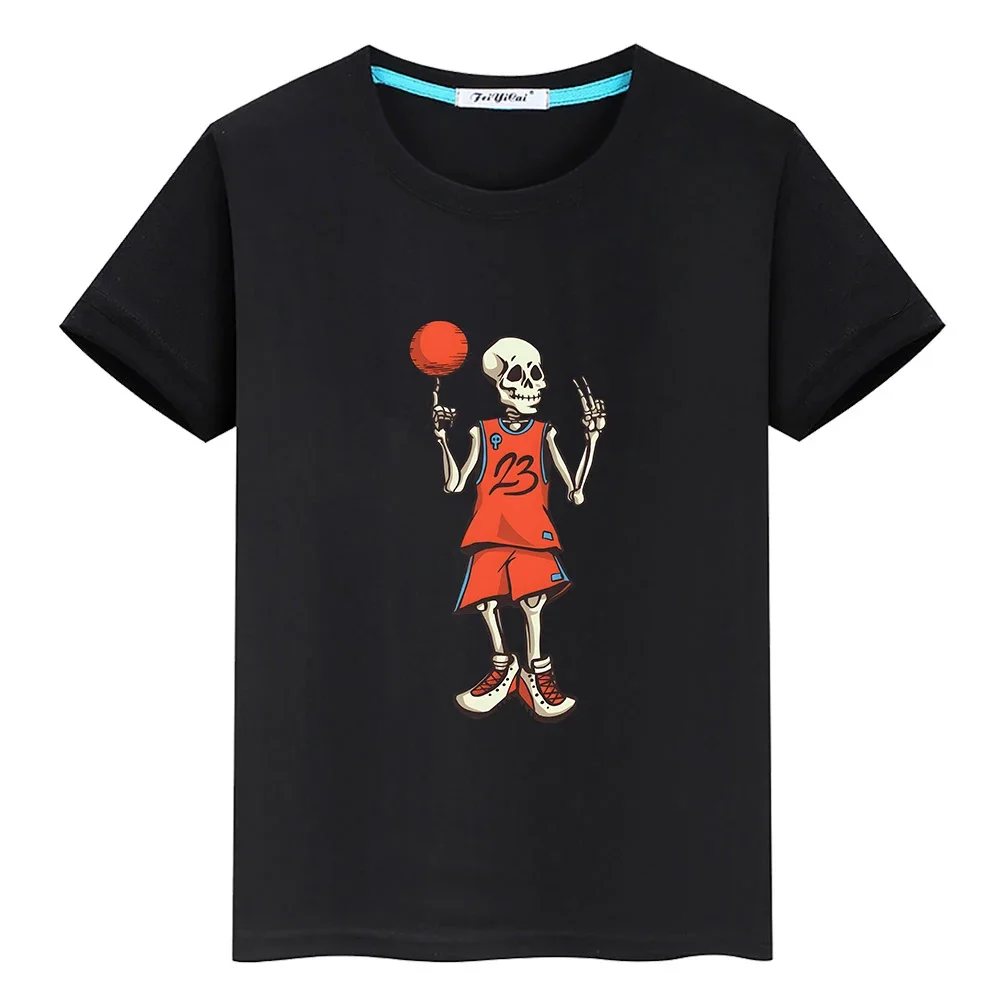

Skeleton Basketball 23 T-shirt 100% Cotton Short Sleeve Summer Tee-shirt Kawaii Cartoon Graphic Printing Tshirts Comfortable Tee