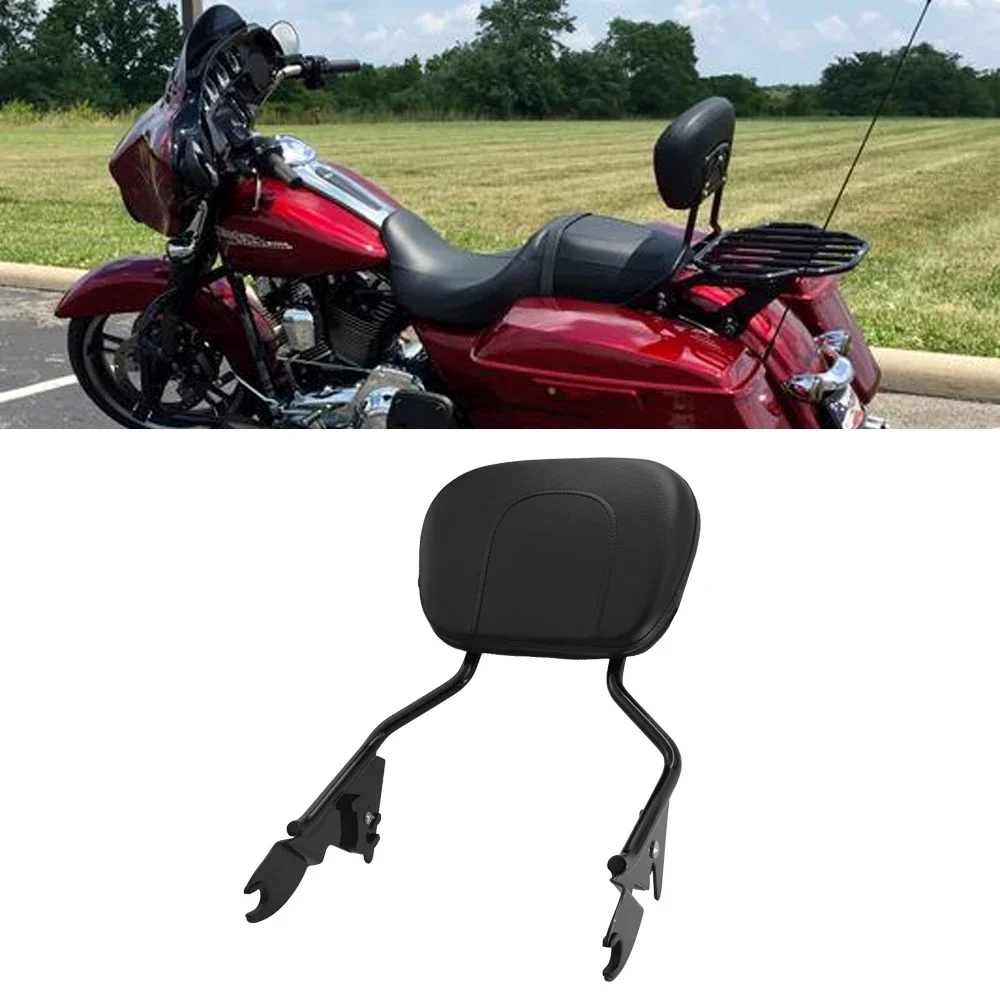 

For Harley Touring 2009-2024 Glossy Black Backrest Passenger Sissy Bar Triple Polished With Pad Quick-Detach Fit Road King