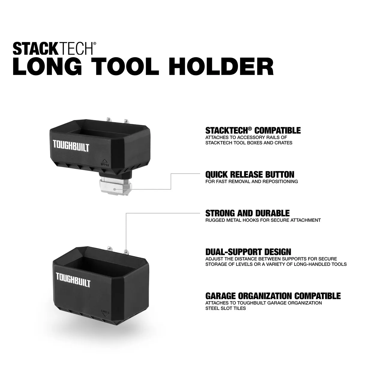 TOUGHBUILT TB-B1-A-54 STACKTECH Plastic Tool Holder Stacking Toolbox Special Vertical Portable Organizer Long Handle Tool Shelf