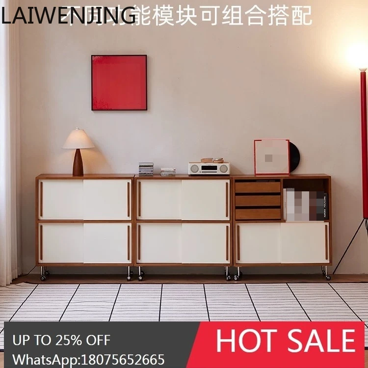 HLZ Modular Cabinet Retro Solid Wood Bookshelf Combination Movable Storage Display Organizer Side Cabinet