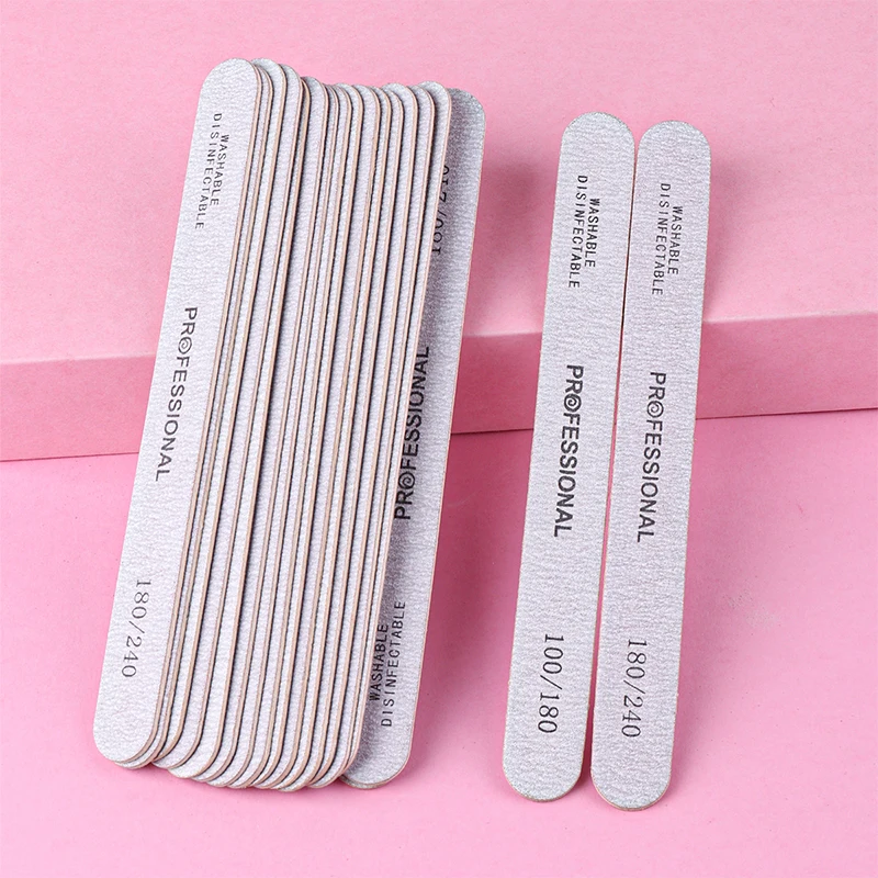 10/20Pcs Wooden Nail Files for Manicure Grey Thick Straight Wood Buffer 100/180 Grit Professional Pedicure Nail  Polisher File