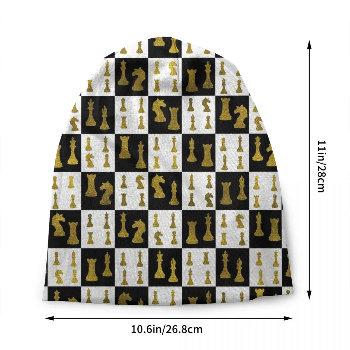 Chessboard And Gold Chess Pieces Pattern Skullies Beanies Caps Warm Knitting Hat Street  Bonnet Hats Outdoor Ski Cap